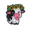 Cartoon cow PVC shoe charm with sunflower crown for clog sandals and DIY bracelets - Sunflower Crown Cow