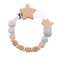 Handmade beech wood and silicone baby pacifier clip with crochet beads and BABY letter blocks - Blue Pacifier Clip
