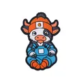 DIY silicone cow bead charm with orange knit hat and blue overalls for pacifier clips - Orange Beanie Highland Cow