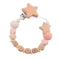 Catenella portaciuccio in legno di faggio con perline BABY e stelle rosa e bianche - Catenella Ciuccio Rosa