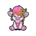 DIY cartoon cow silicone bead in white and pink with yellow sunflower hat for pacifier clips - Rose Pink Cap Highland Cow