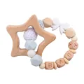 Anello da dentizione in silicone e faggio con stella e perline blu e beige - Massaggiagengive Blu