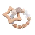 Catenella portaciuccio a stella in faggio con perle in silicone grigio e lettere BABY - Massaggiagengive Talpa