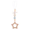 Catenella portaciuccio con stella in legno di faggio blu e beige per dentizione neonati - Blu Con Ciondolo