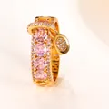 Gouden meerlaagse ring met grote roze zirkonia en fonkelende ovale bedeltjes - Maat 5 / Vergulde Roze Zirkoon
