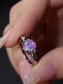 Macro shot of a silver four-prong ring with a purple opal stone and vintage carvings - Size 6 / White Gold Purple Opal
