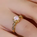 Vintage white opal flower lace ring in gold plating with diamonds on a hand - US 5 / Golden White
