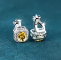 Square halo clip-on earrings with yellow zircon stone and silver finish - White Gold With Yellow Zircon