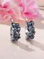 Detailed view of silver hoop earrings with mystic rainbow pear-cut cubic zirconia - Platinum Plated Iridescent