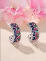 Boucles d'oreilles C en argent avec gemmes marquises colorées et zircons brillants - Plaqué Platine Irisé