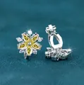 Exquisite silver flower clip-on earrings with yellow marquise gems and white diamonds - Platinum Yellow
