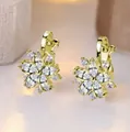 Elegant gold flower ear clips featuring marquise-cut white crystals in a floral design - Gold with White Stone