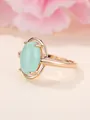 Elegante anello oro rosa champagne con grande gemma ovale verde chiaro e finitura opaca - US 7 / Verde Chiaro
