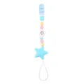 Silicone pacifier clip with cloud and star beads in pastel blue and pink tones - Blue