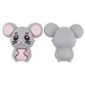 Front and back view of a grey cartoon mouse silicone pendant for baby pacifier clips - Gray