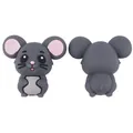 Detailed front and back views of a 3D cartoon mouse silicone baby teether accessory - Dark Gray