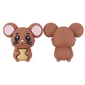 Macro view of cartoon mouse silicone teether bead showing front and back details - Brown