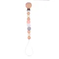 Catenella portaciuccio in legno di faggio con perle all'uncinetto rosa e grigio e clip in metallo - Rosso rosa