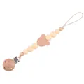 Beech wood bear pacifier clip with beige silicone beads for infants teething - Nude