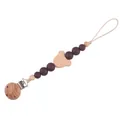 Beech wood pacifier clip with brown silicone beads and a cute bear shaped charm - Coffee