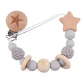 Beech wood pacifier clip with grey silicone beads and star pendant for babies - Gray