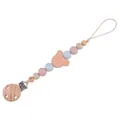 Beech wood baby pacifier clip featuring cute bear block and blue silicone beads - Khaki
