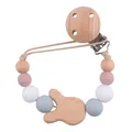 Beech wood pacifier clip with rabbit pendant and colorful silicone teething beads - Rabbit