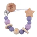 Star-shaped beech wood and purple silicone pacifier clip with teething beads for babies - Lilac Purple