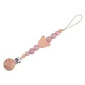 Beech wood pacifier clip with morandi pink silicone beads and cute bear charm - Dusty Rose
