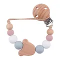 Beech wood pacifier clip with a cute bear charm and colorful silicone beads - Bear