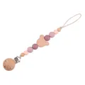 Pink silicone and beech wood baby pacifier clip with a cartoon bear shaped bead - Dusty Pink
