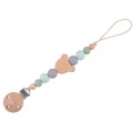 Beech wood pacifier clip with cartoon bear and Morandi silicone beads for babies - Light Green