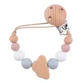 Pink and blue silicone bead baby pacifier clip with cloud-shaped beech wood decoration - Cloud
