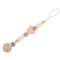Beech wood baby pacifier clip with cartoon bear bead and morandi silicone beads - Deep Skin