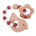 Baby bird beech wood and red silicone bead teething bracelet for infant gum relief - Brick Red