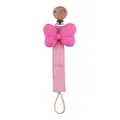 Rosa Schnullerkette mit Holzclip und hübscher Schleife für die Beruhigung von Babys - Fuchsia