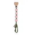Chupetero trenzado a mano con flores de margarita rosa y clip de madera de corazón - Rosa