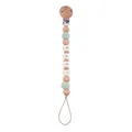 Handmade beech wood pacifier clip with mint green crochet beads and BABY letter beads - Light Green