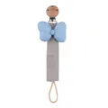 Schnullerkette aus Buchenholz mit hellblauer Schleife und grauem Baumwollband - Blau