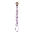 Handgefertigter Schnullerkette mit lila und rosa Baumwollblumen und Holzclip - Rosa-Lila