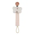 Schnullerkette mit Buchenholz, cremefarbener Schleife und hellrosa Stoffband - Beige