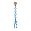 Handgefertigte Baumwoll-Schnullerkette mit blauem Blumenmuster und Clip aus Buchenholz - Blau