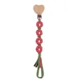 Handmade woven pacifier clip with heart wooden clamp and red cotton braided cord - Watermelon red