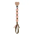Pink and green woven cotton pacifier clip with heart-shaped wooden fastener - Light Pink