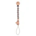 Grey silicone beads and beech wood pacifier clip with laser-engraved rainbow and star - Dark Taupe