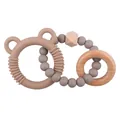 Silicone bear teether ring with wooden beads shaker in morandi earth tones - Dark Grey Brown Bear