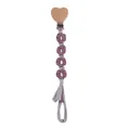 Handmade woven daisy pacifier clip with heart wooden buckle in purple and grey colors - Lilac Purple