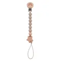 Beech wood baby pacifier clip with rainbow engraving and grey silicone beads - Khaki