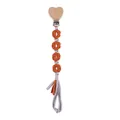 Handmade woven daisy pacifier chain with heart wooden clip in orange and purple - Brown