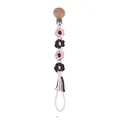 Handgefertigte Schnullerkette in Rosa und Schwarz mit Buchenholzclip und vier Blumenformen - Rosane Schwarz